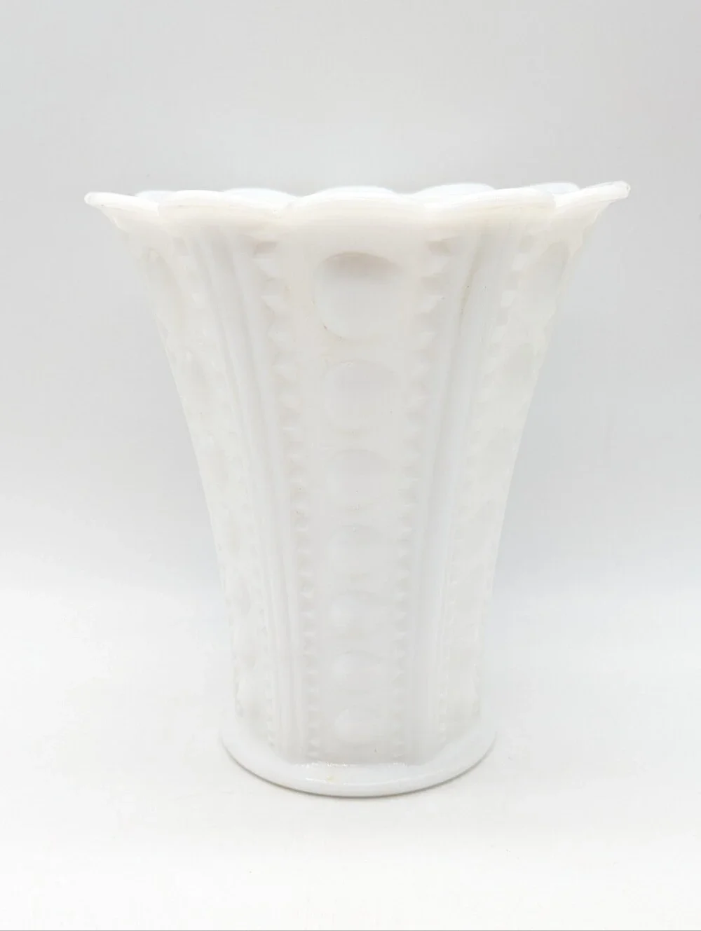 Vintage White Zipper & Button Milk Glass Vase
